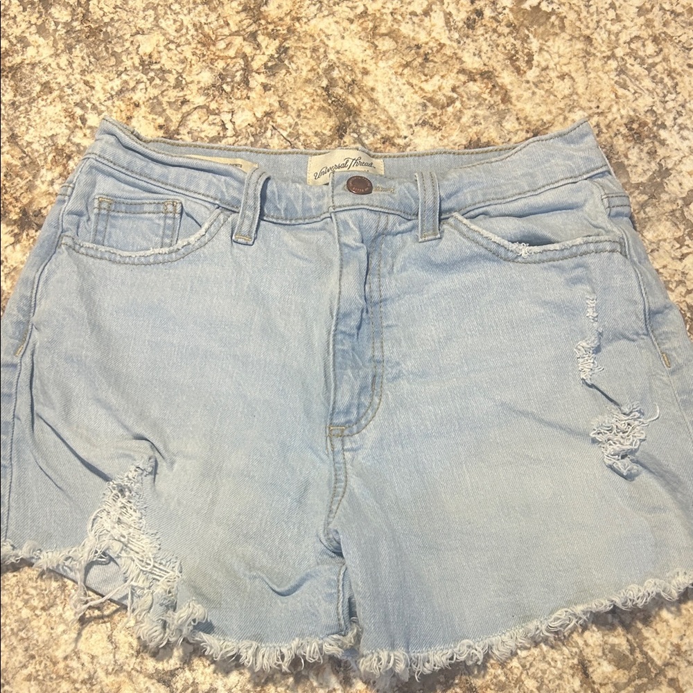 American Threads Light Blue Distressed Jean Shorts